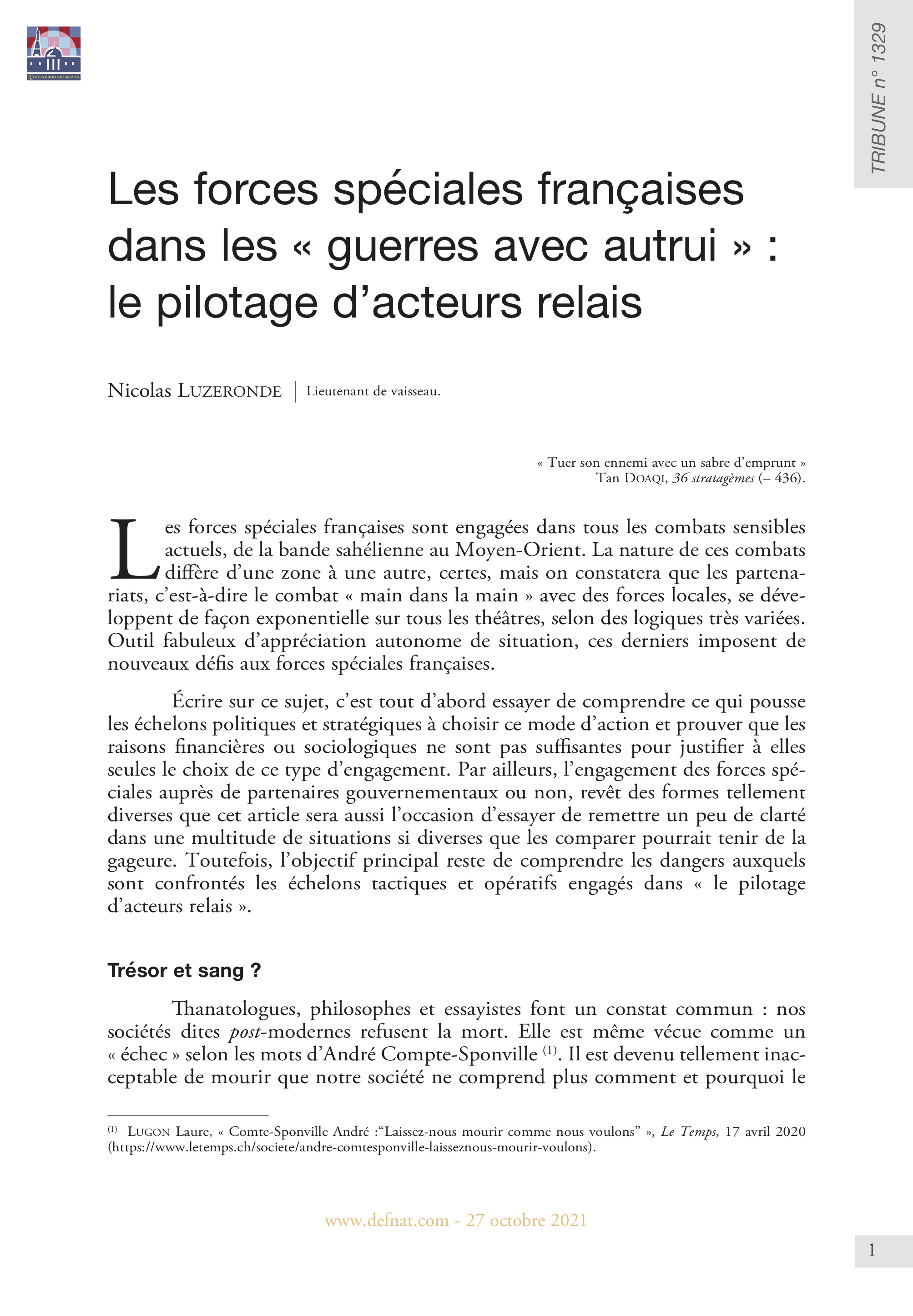 Les forces spéciales françaises dans les « guerres avec autrui » : le pilotage d’acteurs relais (T 1329)

